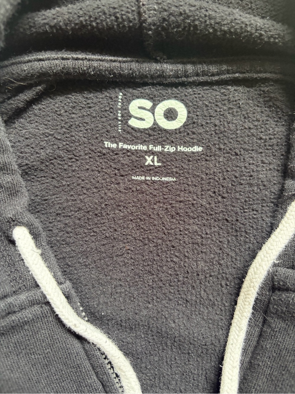 SO Black Women's Full-Zip Hooded Sweatshirt with White Drawcords - Picture 3 of 8